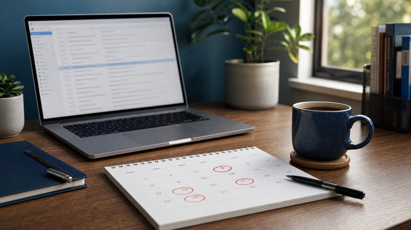 Calendar and laptop showing typical job application response wait times